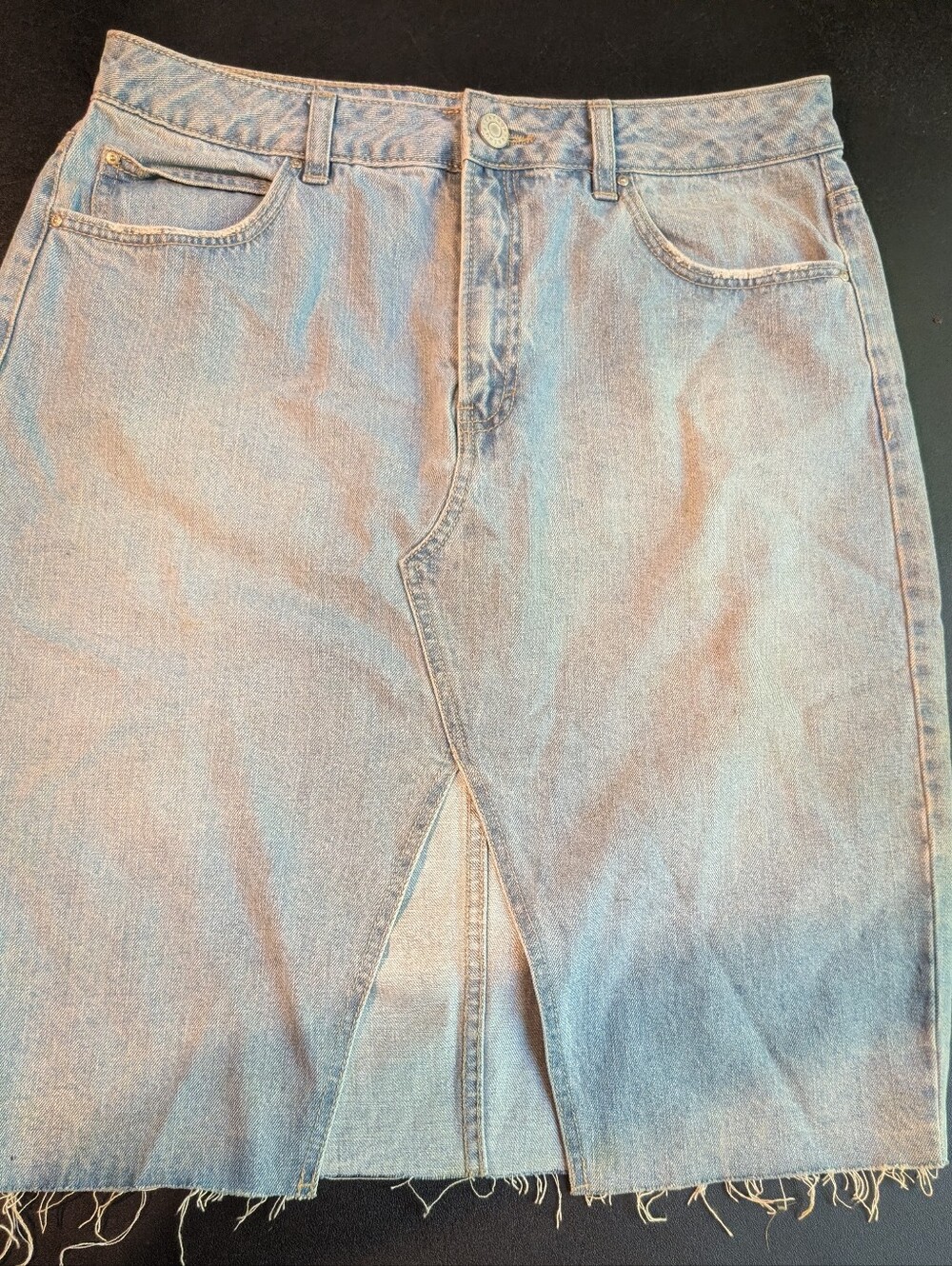 refuge Light Blue Straight Leg Denim Skirt with Front Slit